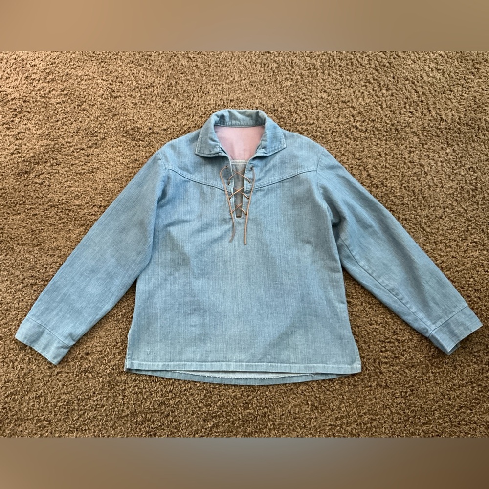 Genuine Vintage 1970’s Lace Up Denim Shirt, Unisex, Jean, Boho, Hippie✌🏻